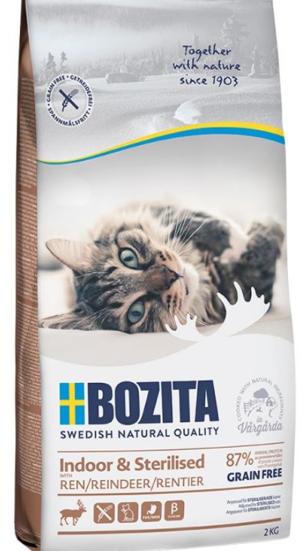 Bozita Grain Free Indoor & Sterilized Reindeer, 400g - bezgraudu sausā barība ar ziemeļbriedi sterilizētiem kaķiem